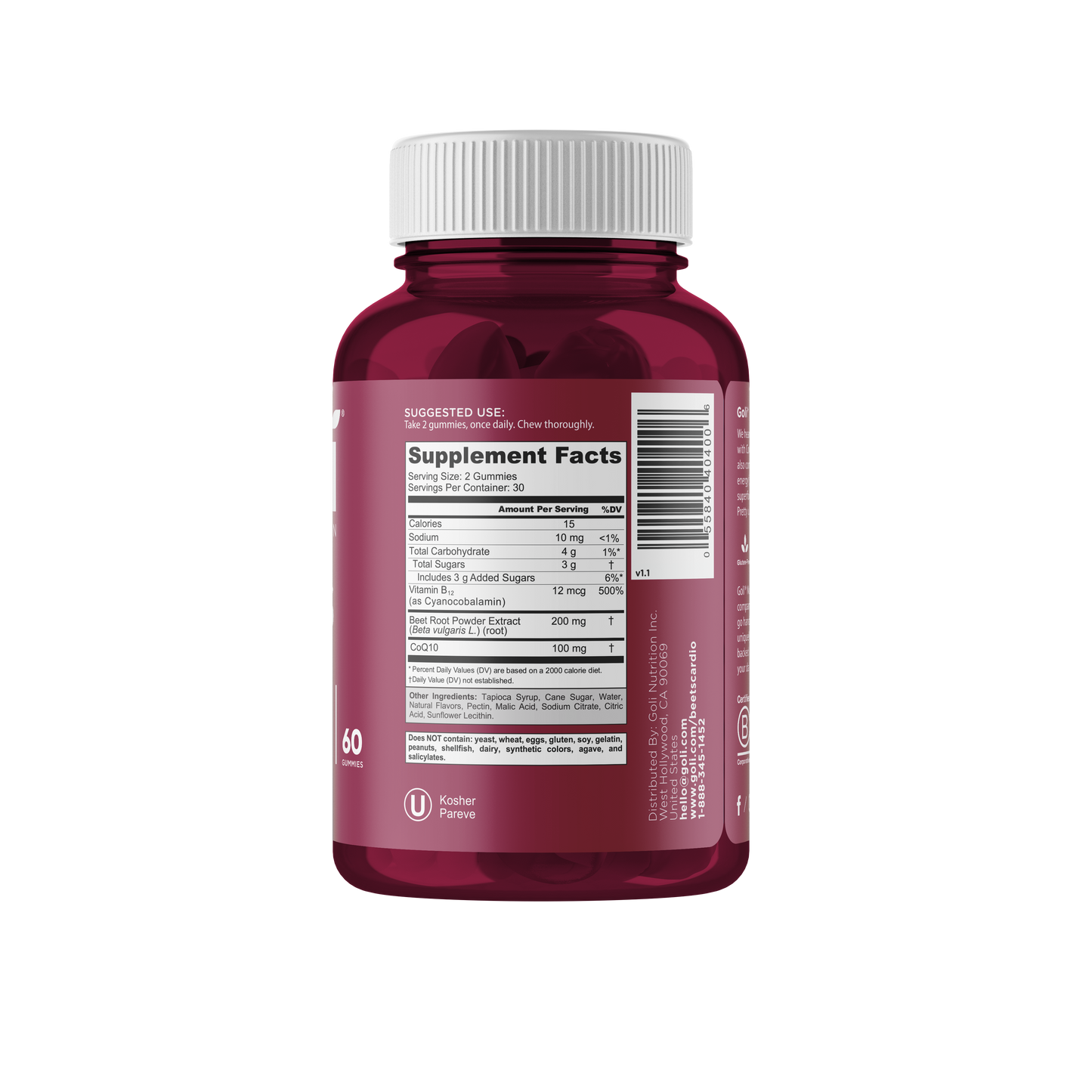Goli Nutrition Beets Cardio Vegan Vitamin Gummies - 60 ct
