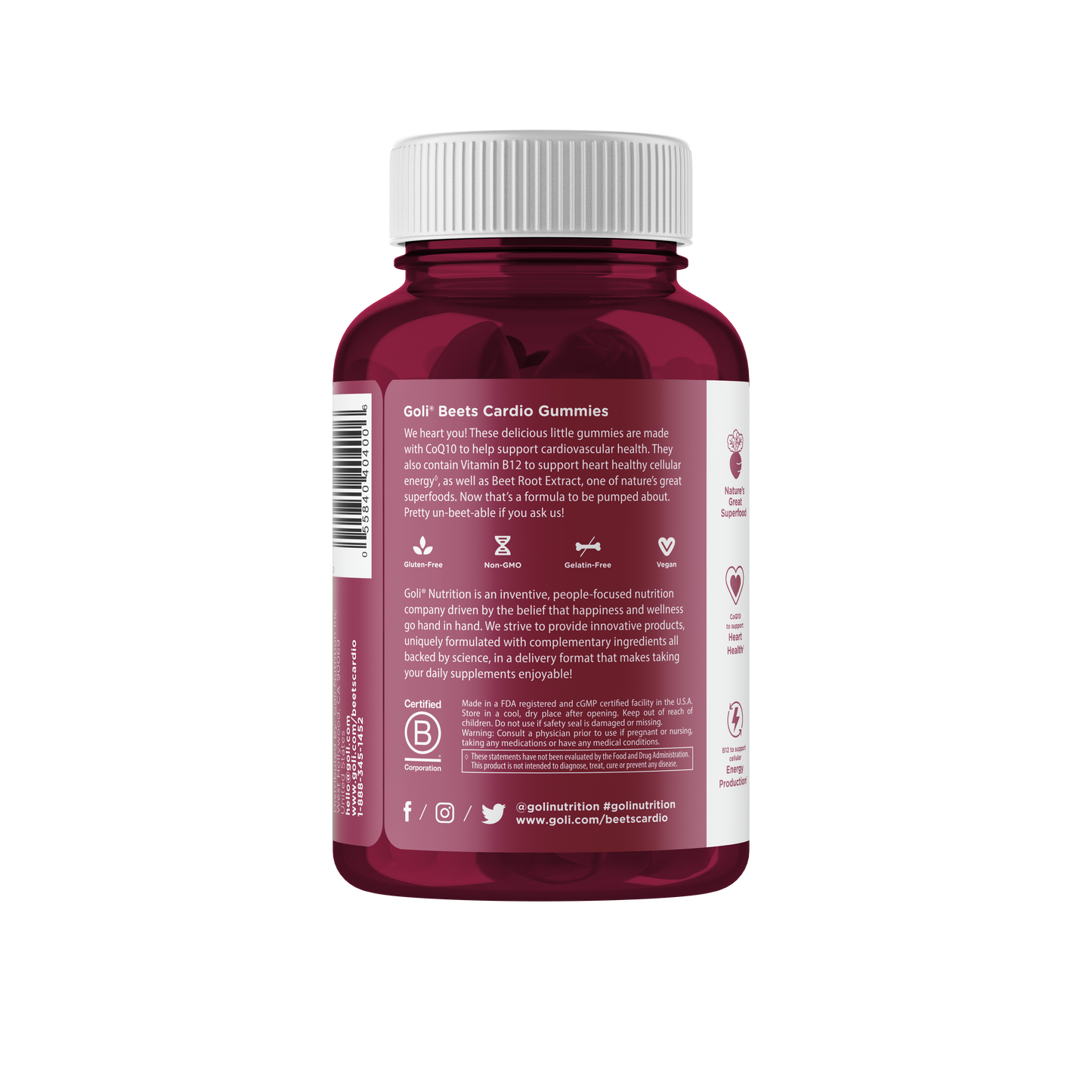 Goli Nutrition Beets Cardio Vegan Vitamin Gummies - 60 ct