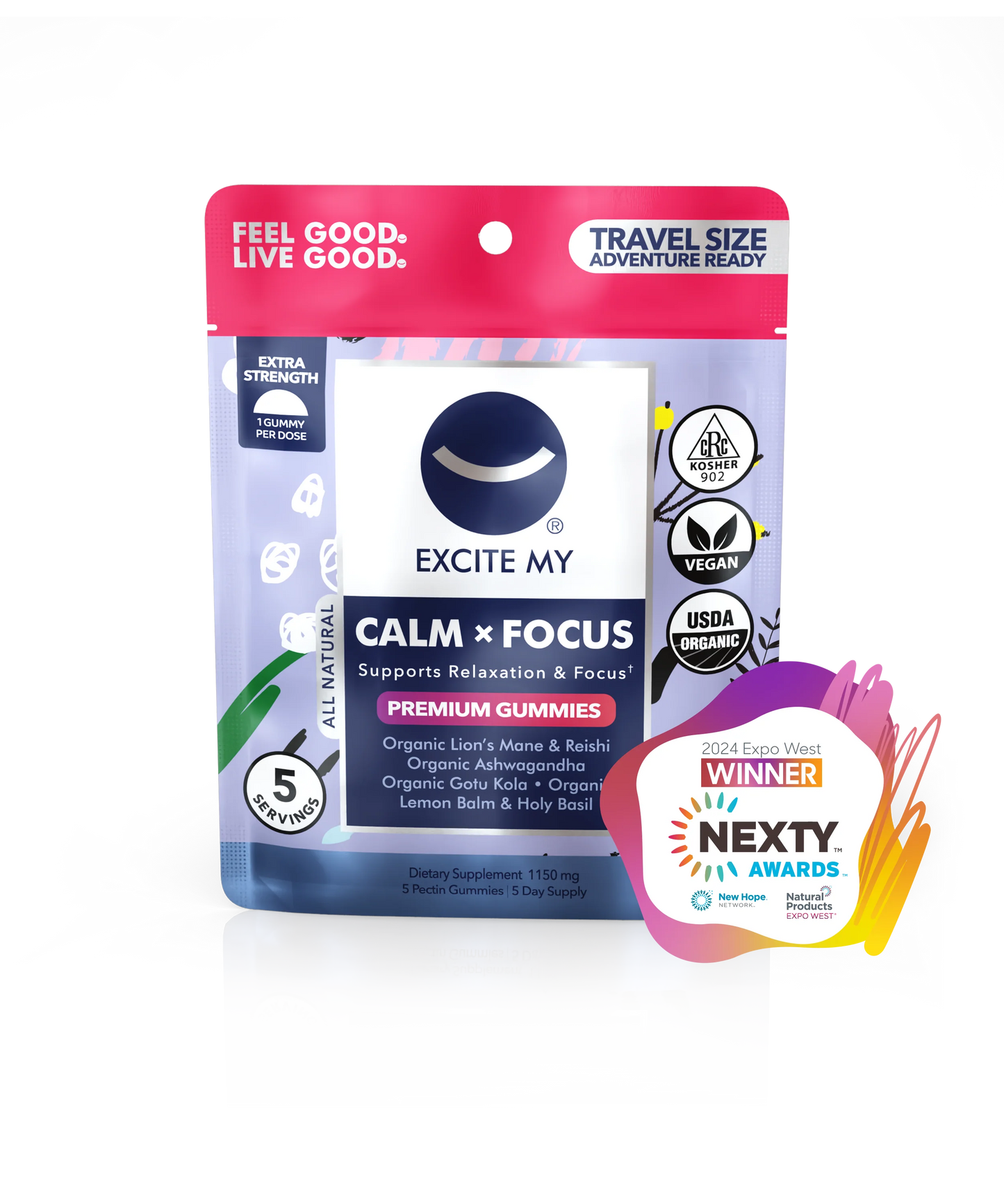 Excite My Calm X Focus Organic Lion's Mane Mushroom Gummies - 48 ct